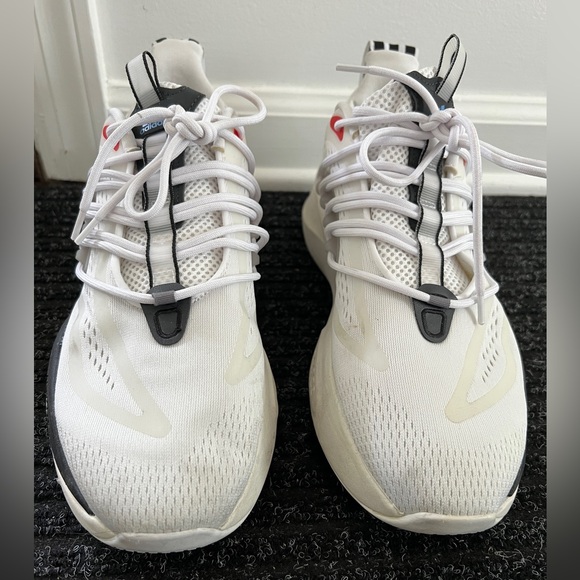 Adidas ALPHABOOST V1 SHOES sneakers Cloud White Blue Fusion Bright Red 9.5 - Picture 4 of 9